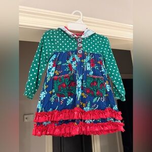 Matilda Jane Multi print winter/xmas hooded top size 18-24m